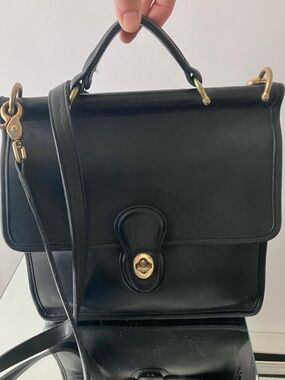 VTG Y2K 90sWillis Black Leather Flap Coach Bag Crossbody 9927 Dust Cover Strap